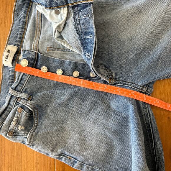 AGOLDE Jeans Size 26 Nico High Rise Button Fly Fray Raw Hem Light Wash Stretch - Picture 12 of 16